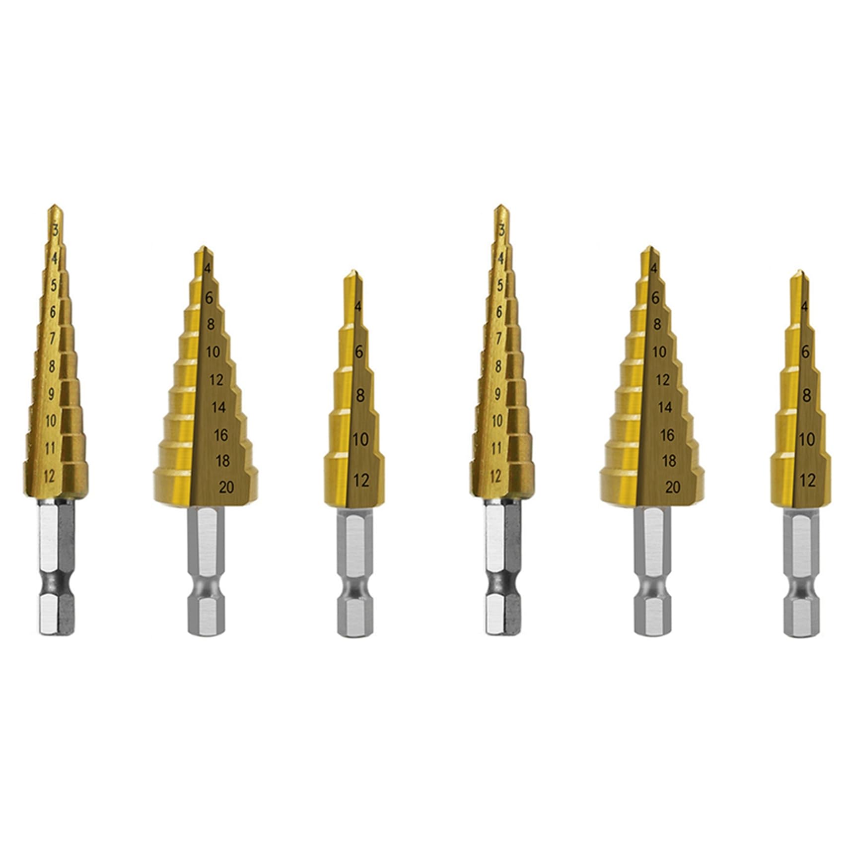 Jnchdghwa Gold Step Drill Bit 6Pcs Hss Step Drill Bit Set Cone Hole Cutter Taper Metric Nitriding Hex Core Drill Bits