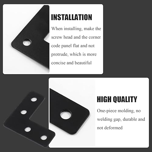 Miniatura 3 de BokWin 20 placas de reparación, soportes de esquina en forma de L, soportes de esquina planos negros para madera de 1.57 x 1.57 pulgadas  1.575 x