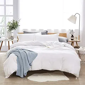 Dreaming Wapiti Duvet Cover Full,Washed Microfiber Full Size Duvet Cover Set,Solid Color - Soft and Breathable with Zipper Closure & Corner Ties (White,Full)