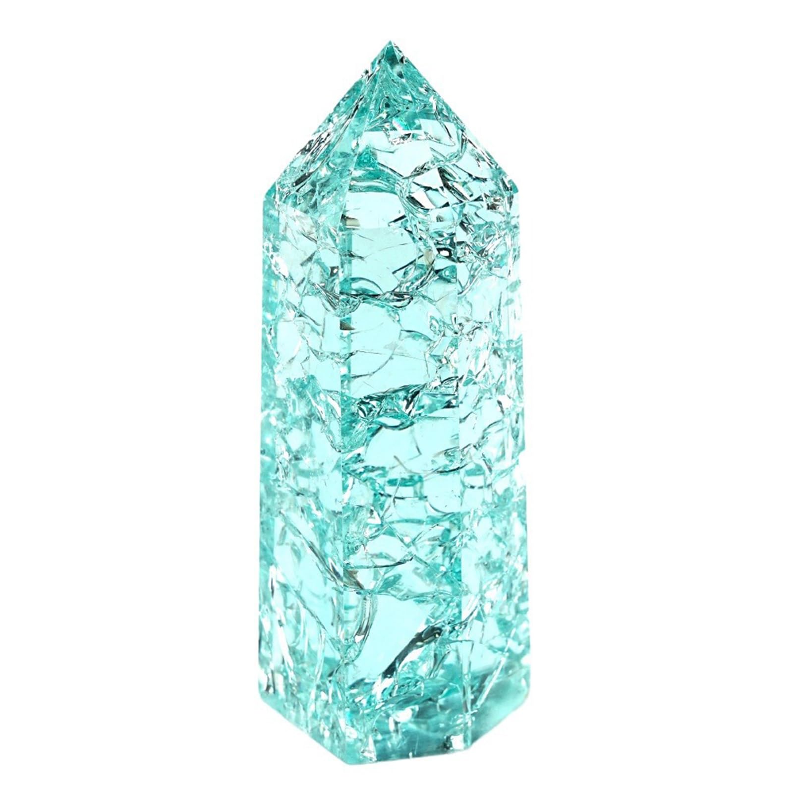 Hhhxkkuo Natural Green 6-Faceted Ice Cracked Healing Crystal Obelisk