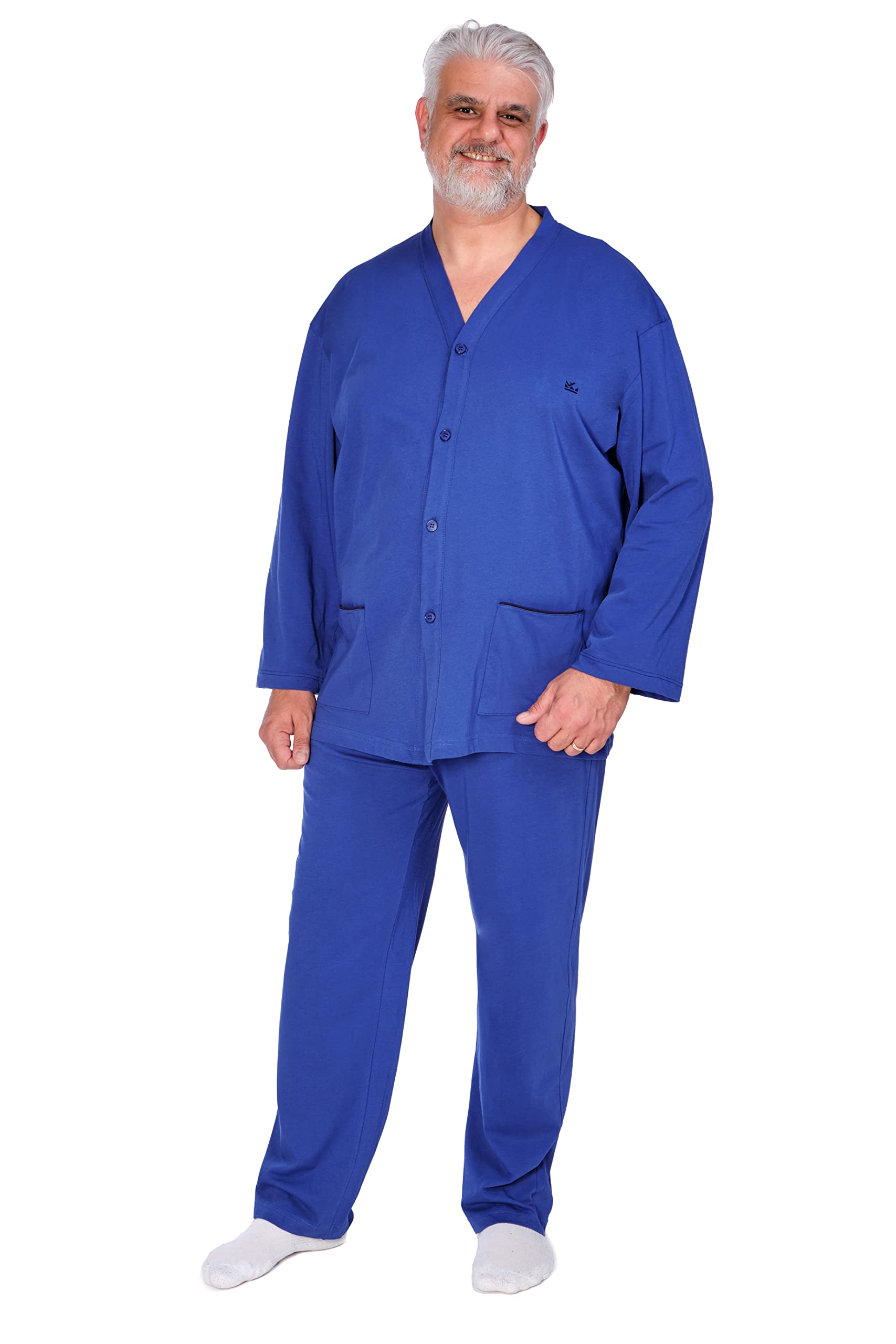 FERRUCCI COMFORT Pigiama Uomo Cardigan Taglie Comode in Cotone - Manica Lunga e Pantalone Lungo - Blu Scuro