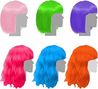 Sterling James Co. 6 Pack Party Wigs - Mardi Gras Neon Colorful Wig Pack - Bachelorette Party Favors, Supplies, and Decorations