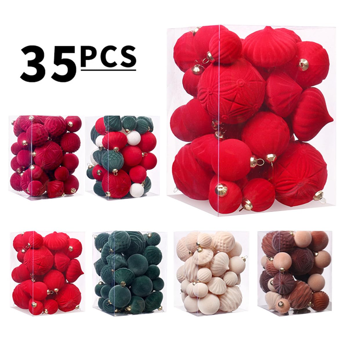 35 pezzi ornamenti natalizi palline di palline floccate palline albero di natale decorazioni pendenti for decorazioni natalizie for feste di albero di natale Set di ornamenti natalizi,(Wine Red)