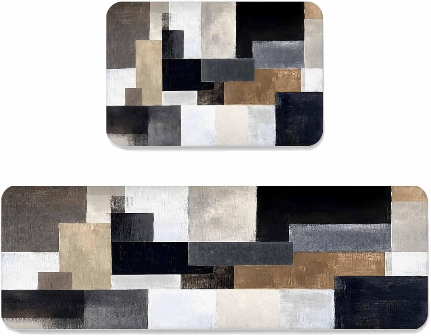 Gray Brown Black Painting Kitchen Mats Set of 2 Abstract Art Non Slip Mat Washable Floor Rug for Kitchen Sink Floor Laundry, 23.6"x35.4"+23.6"x70.9"