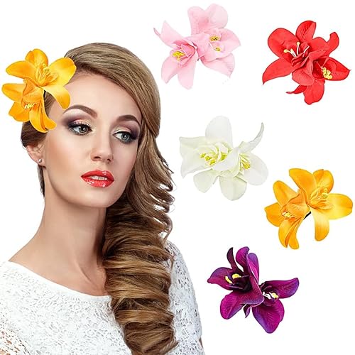 Miniatura 5 de ALIMITOPIA Pinza para el pelo de flores, tela hawaiana bohemia, orquídea artificial, horquilla, pasador, tocado, pasadores, accesorios para el