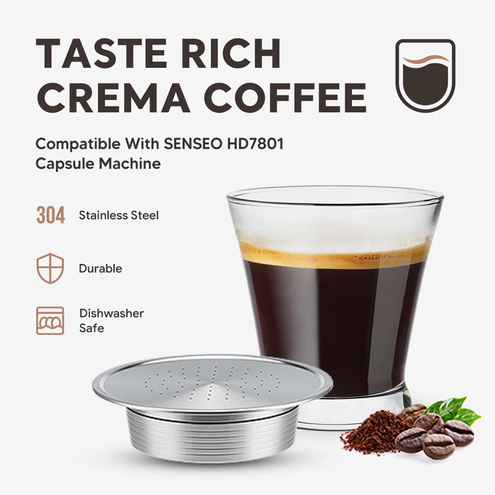 Soporte de café en polvo reutilizable de acero inoxidable recargable con cuchara de cepillo adecuado para HD7801 HD6592