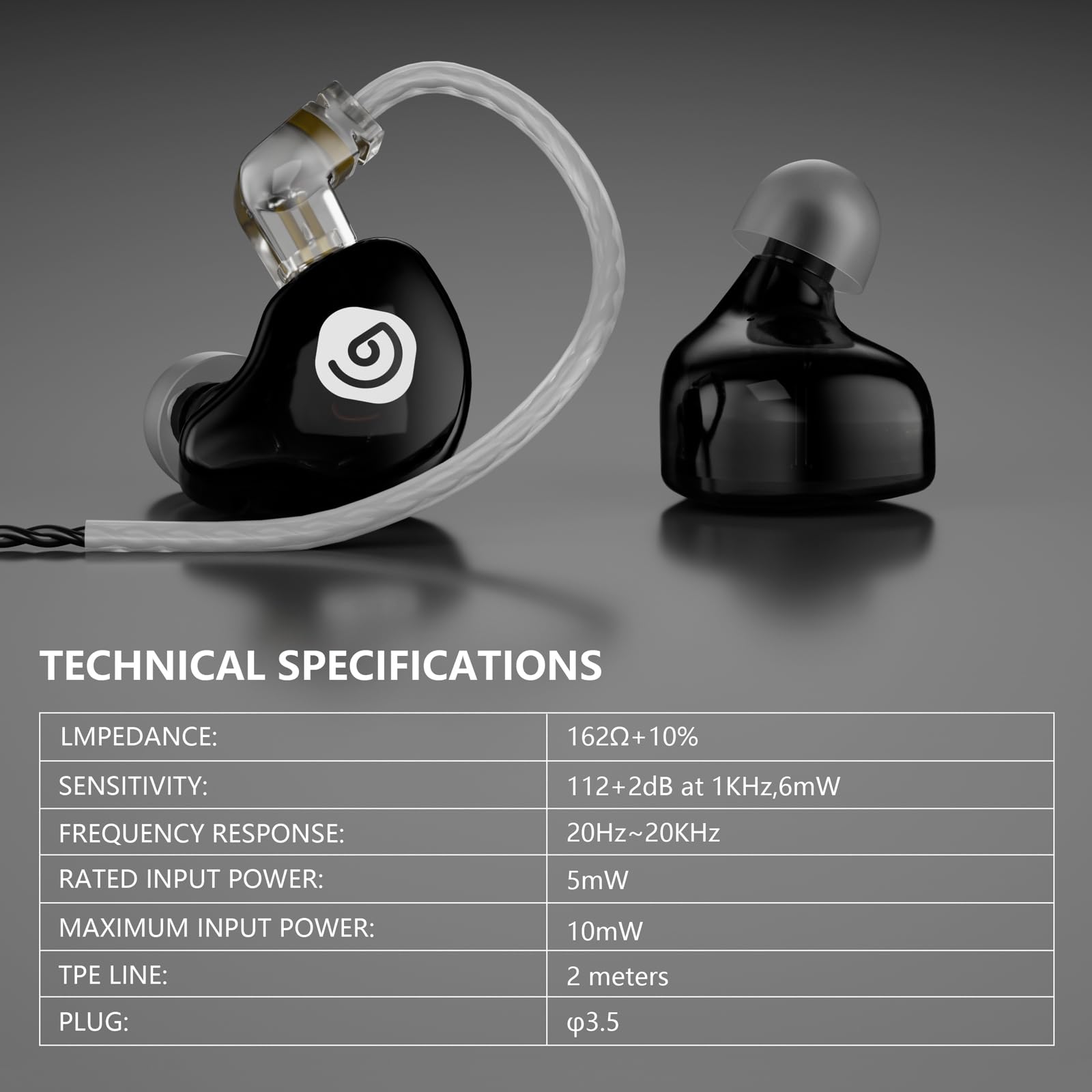 D Debra IE-210 Cuffie con Filo In Ear Monitor Professionali - Auricolari con Filo IEM per Musicisti, 2 Pin Rimovibile, Basso Distorsione, Hi-Fi per Palco Studio (Nero)