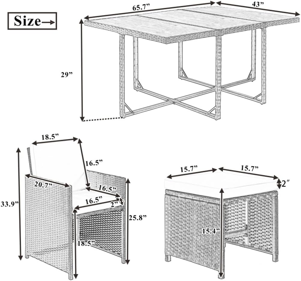 11-Piece Patio All-Weather PE Wicker Dining Table Set with Wood Tabletop for 10
