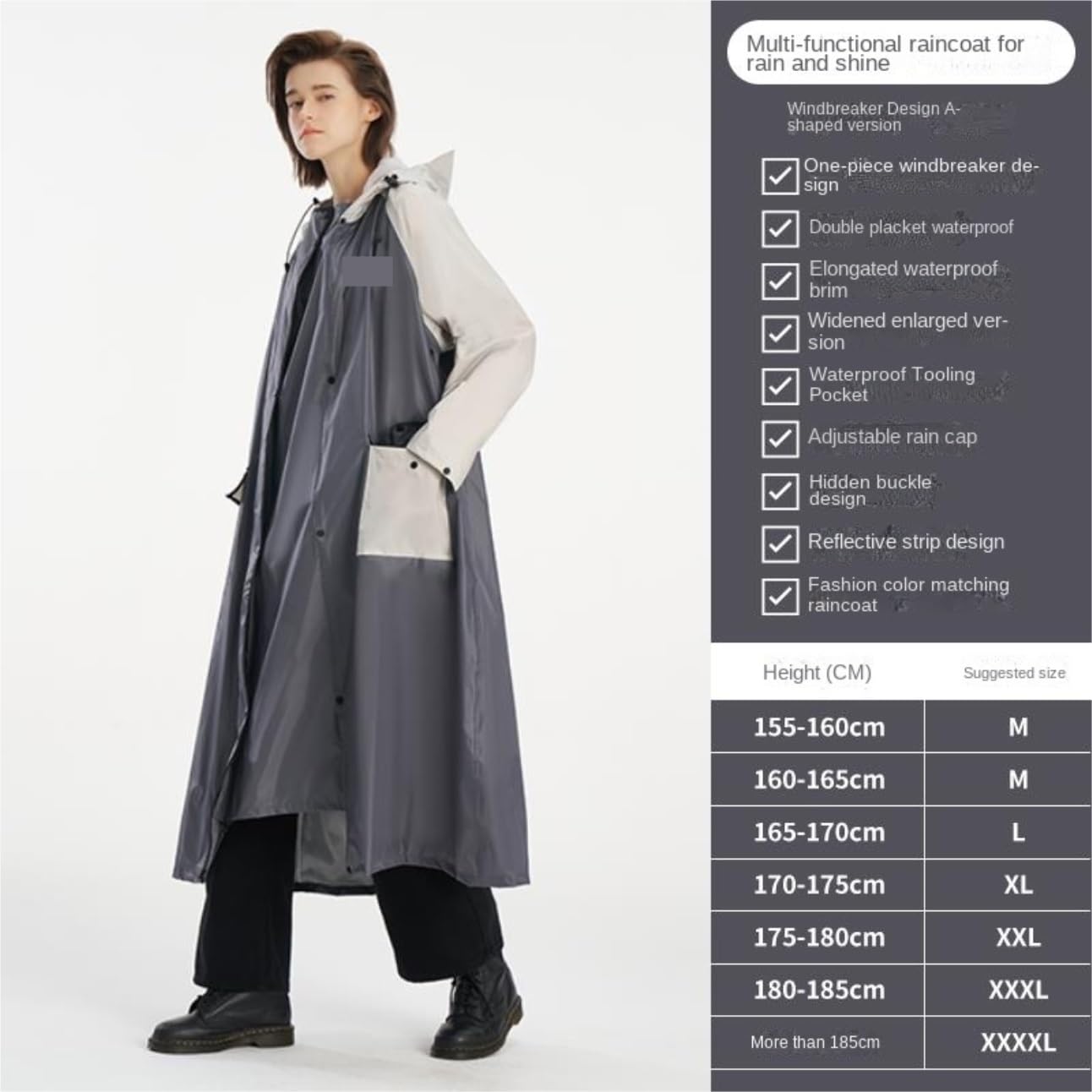 Poncho Antipioggia Impermeabile Impermeabile Da Uomo, Giacca Antipioggia Lunga Con Cappuccio, Cappotto Pesca Di Emergenza Mantella Antipioggia