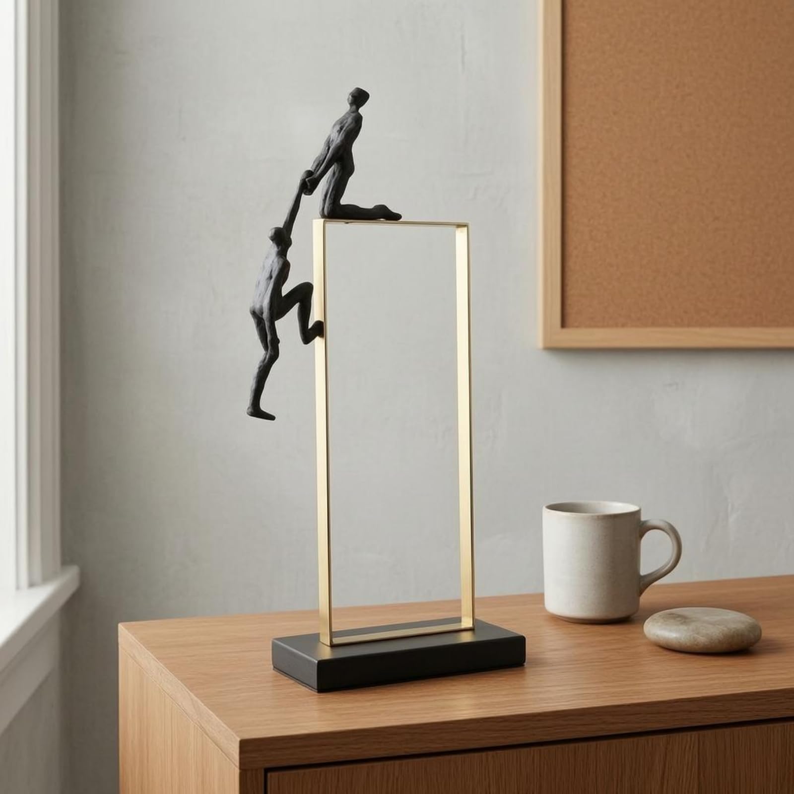 Figurina Decorativa Scultura Statua da Tavolo Soprammobile Elegante in Metallo con Telaio Rettangolare E Fondello Nero Adatta per Consolle Studio, 22 10 45.5cm