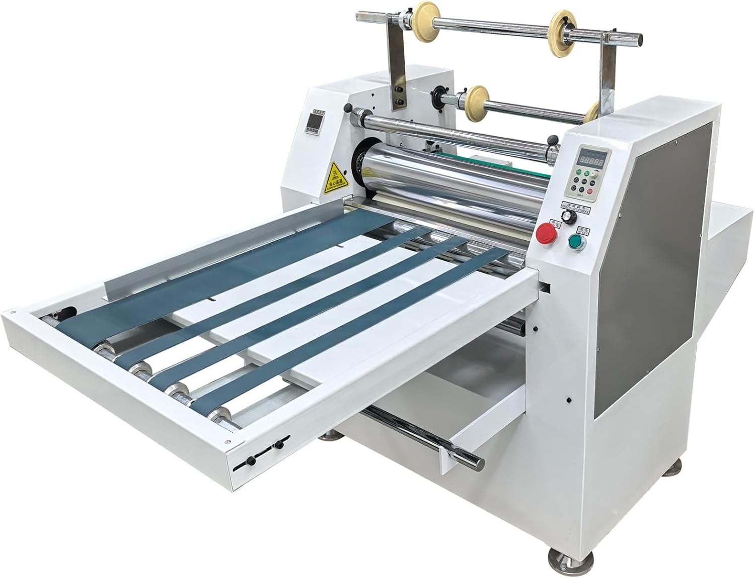 450mm/17.72in Steel Roller Thermal Laminator with Conveyor Belt and Winding Mechanism, Electric Commercial Hot/Cold Laminating Machine for BOPP Film, Paper Poster Pre-Coating Film
