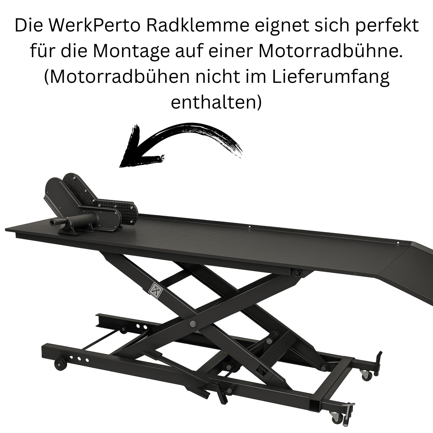 Radklemme für Motorrad Radhalter Motorradhebebühne Gummi mit Verstellbarer Kurbel bis Öffnungsweite 170 mm Motorradständer Hebeühne passend für alle gängigen Vorderräder & viele Hinterräder