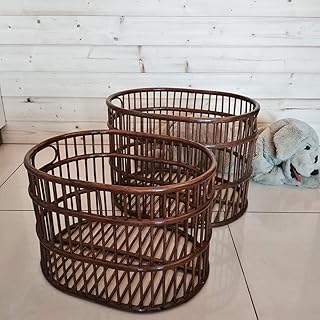 Panier à Linge en rotin, Panier de Rangement pour Jouets,Panier à Linge,Panier de Rangement pour Serviettes de Bain, Panier pour Animaux de Compagnie-Ensemble 2 pièces Grand + Petit