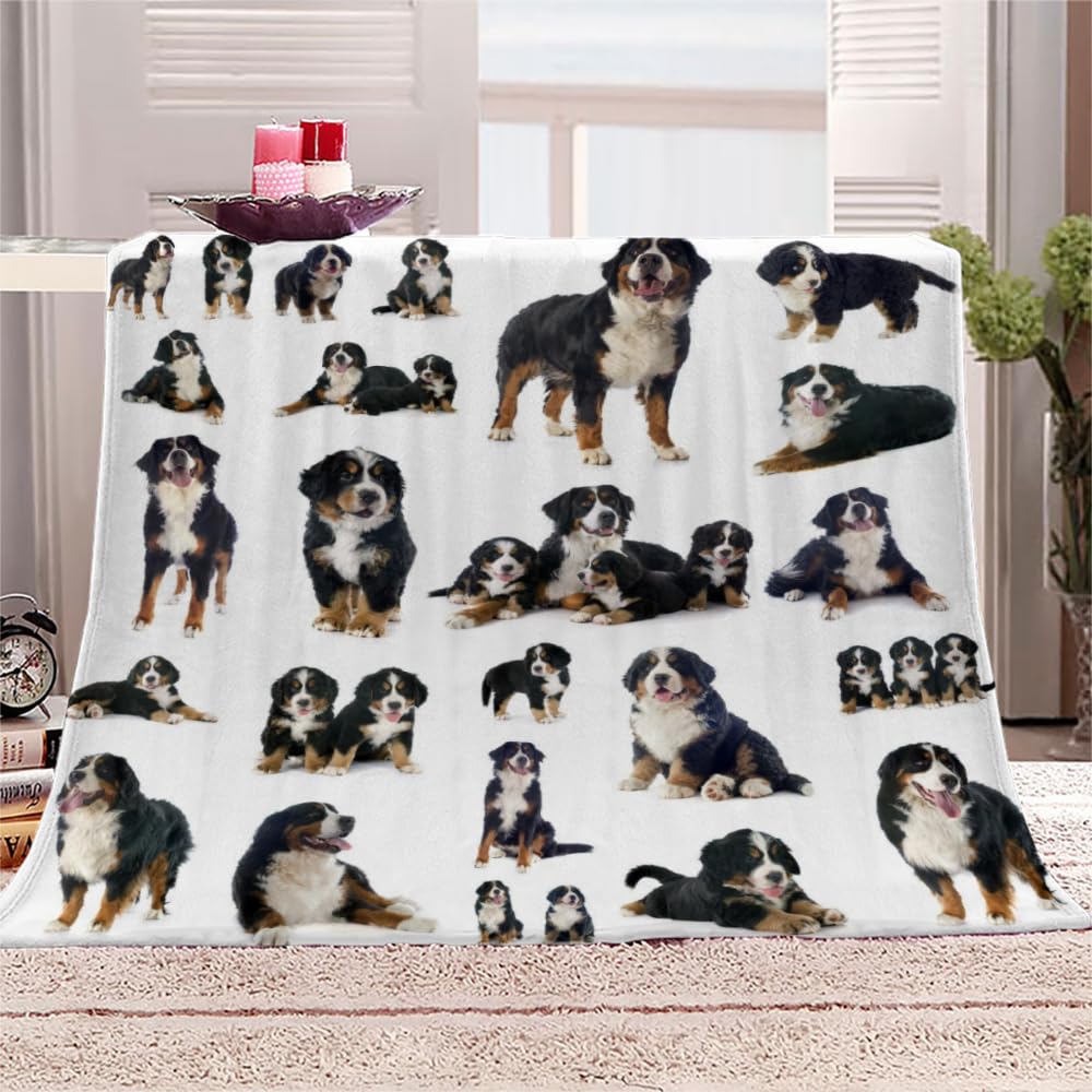 Douce Flanelle Couverture Polaire 3D Chien Montagne Bernois Microfibre Fluffy Couverture de literie 2 Personne Chien Compagnie Enfant Adultes Fille Garcon Sherpa Couverture de canapé 150x200cm