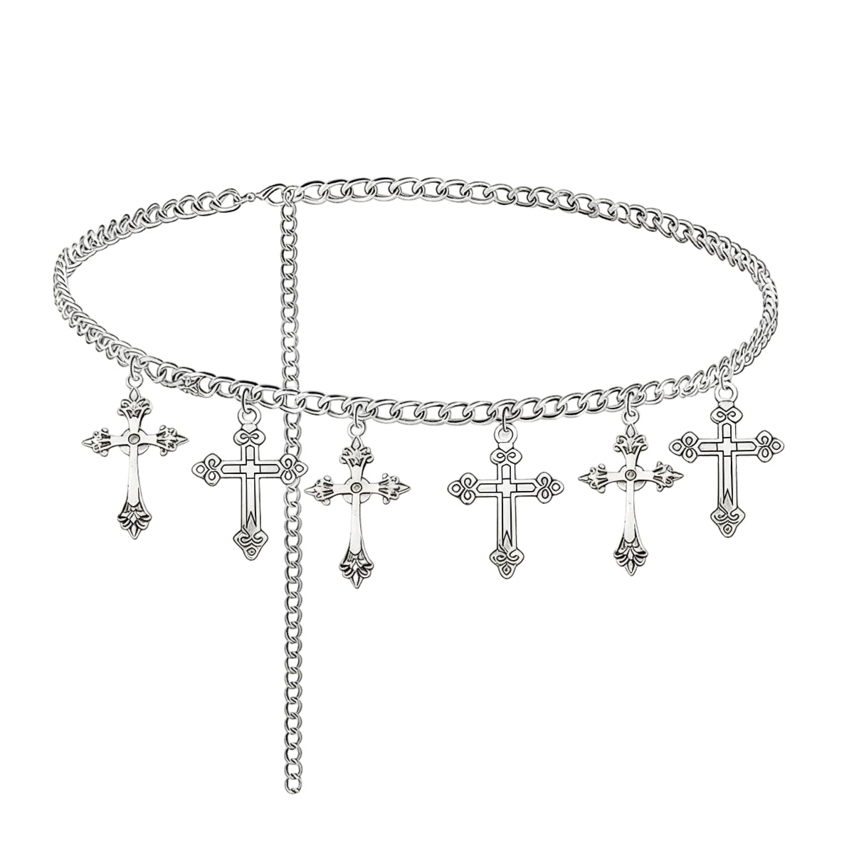 Gothic Cross Waist Chain for Women Adjustable 41.3" Silver-Toned Punk Belt with Ornate Dangling Cross Charms, Layered Hip Chain Accessory for Goth, Y2K & Streetwear Fashion-image-23