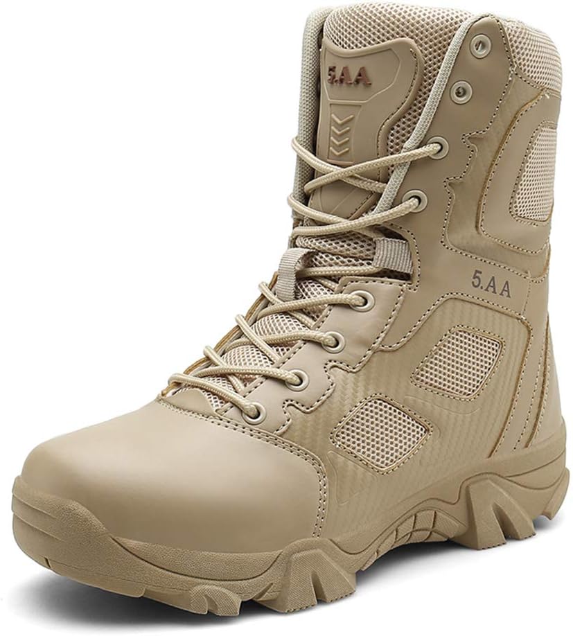 Military Tactical Side Zipper Lace Up combat Boots Breathable Desert Outdoor Hiking Shoes for men and women sand068 9.5