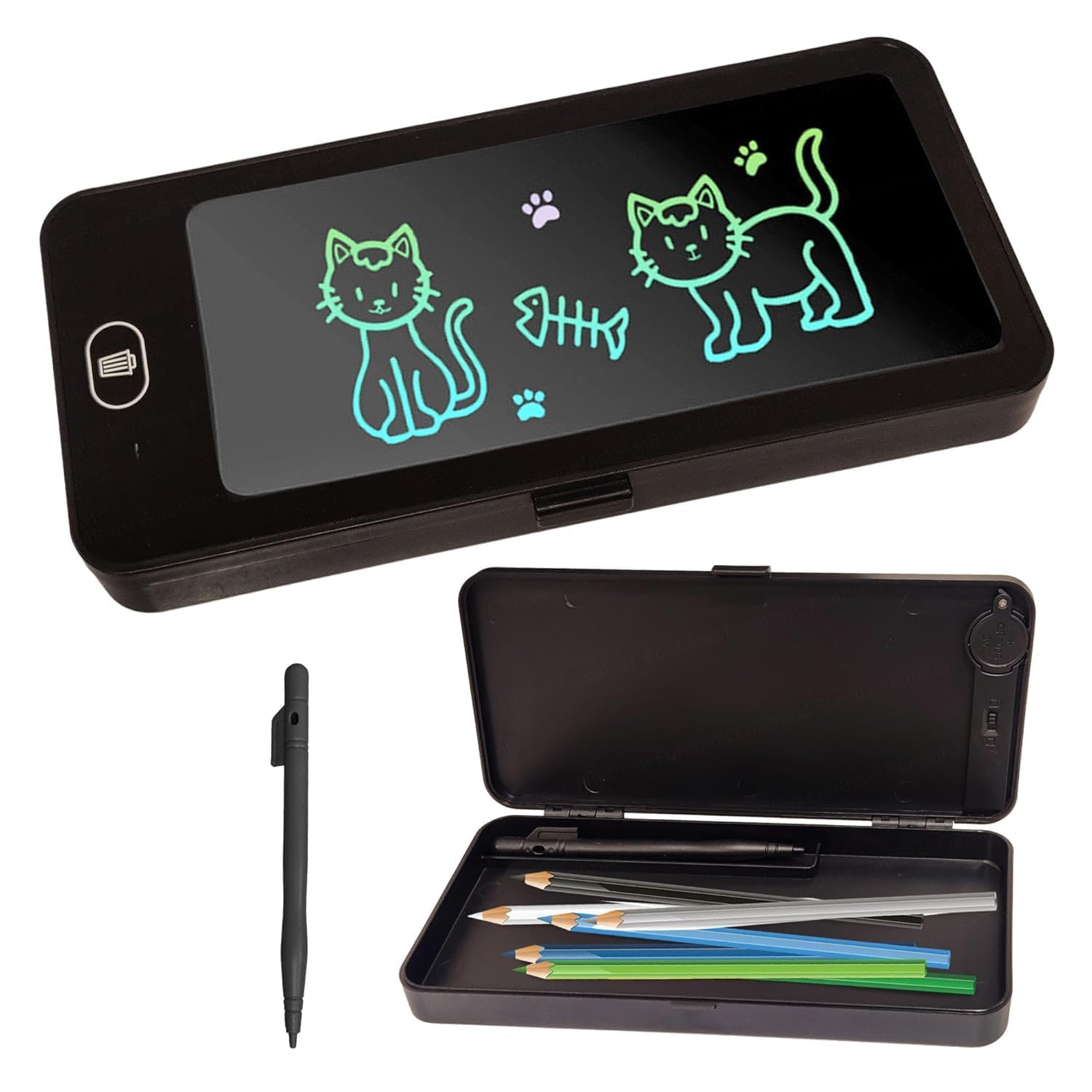 2-in-1 Pencil Box with LCD Writing Pad for Kids | Digital Drawing Tablet with Erase Button & Stylus | Large Capacity Pencil Case for School Boys & Girls | Reusable Writing & Doodle Slate for Learning-image-10