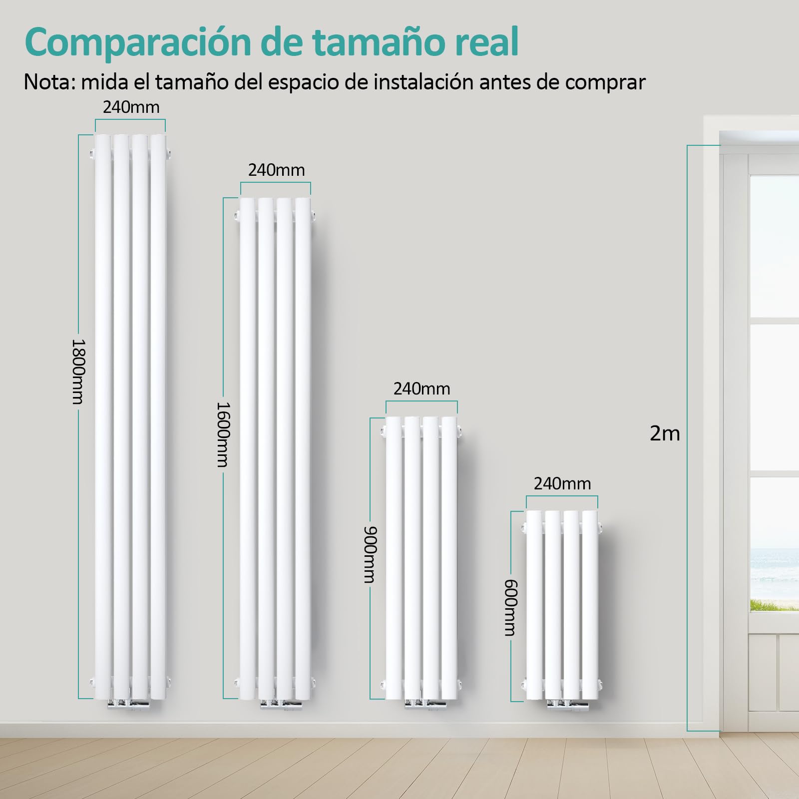 EMKE Radiador de Agua Caliente,60x24 cm,Blanco, una Capa | Radiador de diseño vertical de tubo ovalado