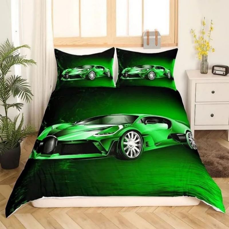 Funda nórdica cama 90 coche deportivo ecológico, juego de microfibra de 110g/㎡ con almohada