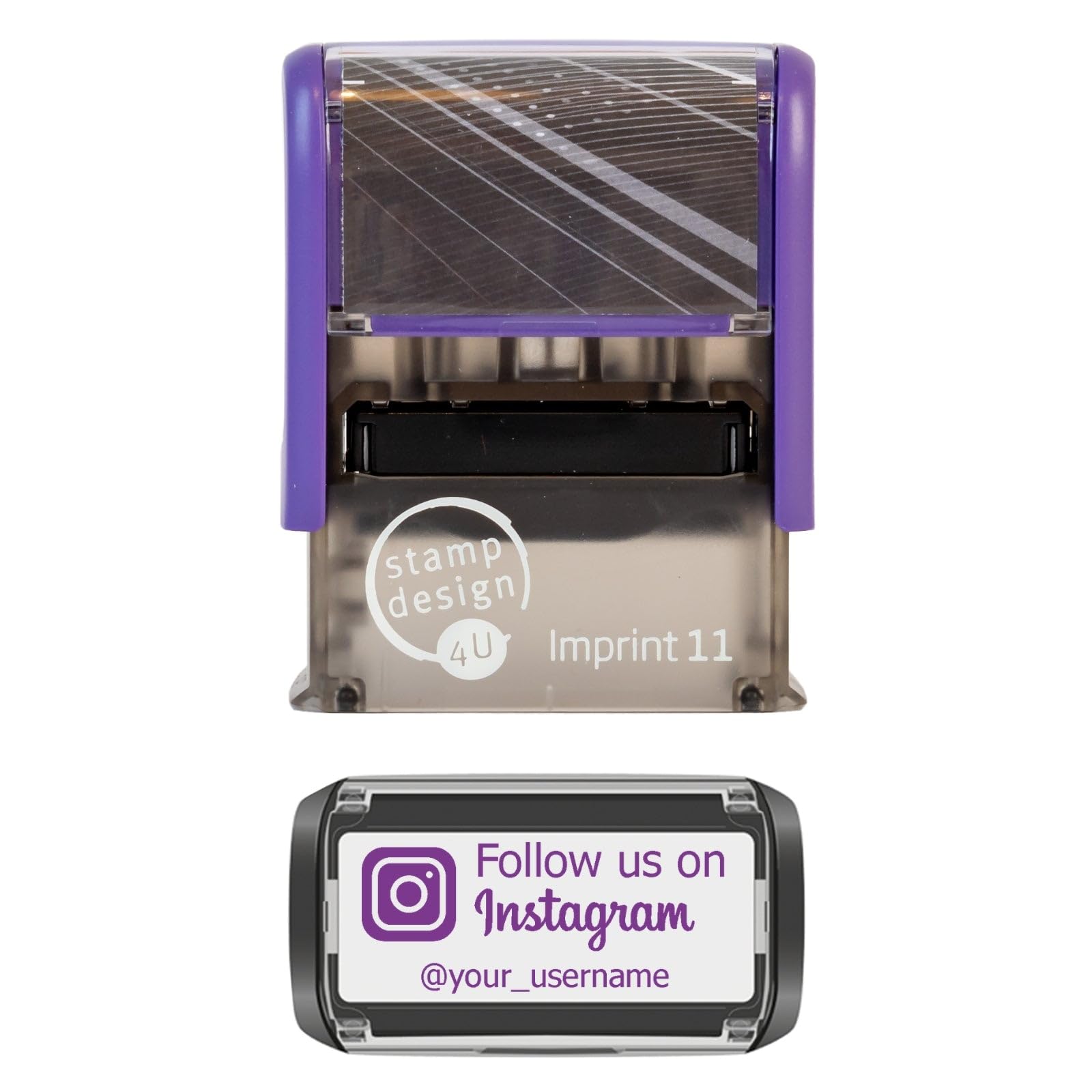 Personalised Social Media Custom Stamp Self Inking - Follow us on Instagram in Violet Ink