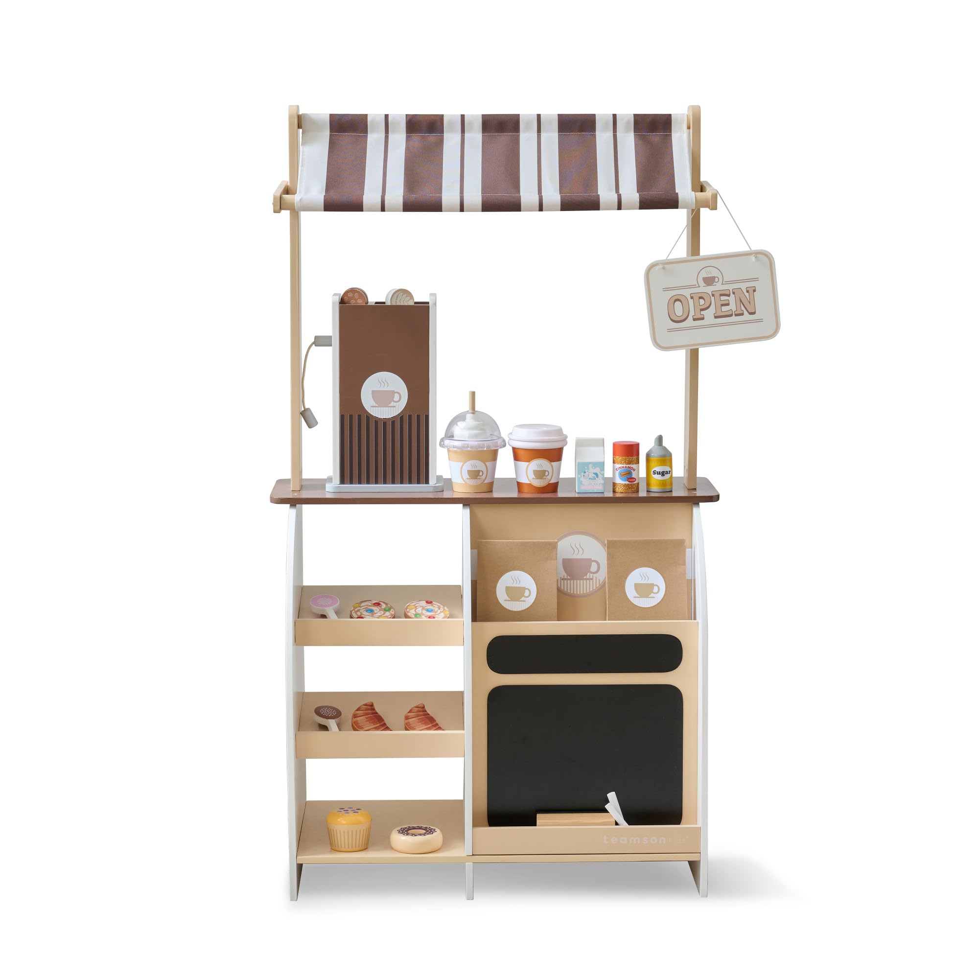 Teamson Kids Espresso Treats Stand café Jouet Bois avec Machine Expresso, pâtisseries, Tasses, Tableau Menu, Panneau Ouvert/fermé, rangements, 29 Accessoires | Machine Expresso, Pâtisseries, Tasses, Tableau Menu, Panneau Ouvert/Fermé