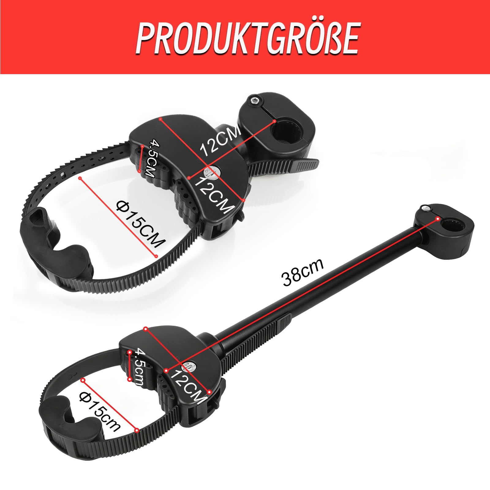 Verstellbar Strap Rahmenhalter 12CM+38CM, Alu Rahmenhalter Fahrradträger für E-Bike/Fahrrad, Abschließbare, Universal Fahrradrahmenhalter für U-Bügelrohr: Ø 2,5-3cm (Schwarz+Silber)