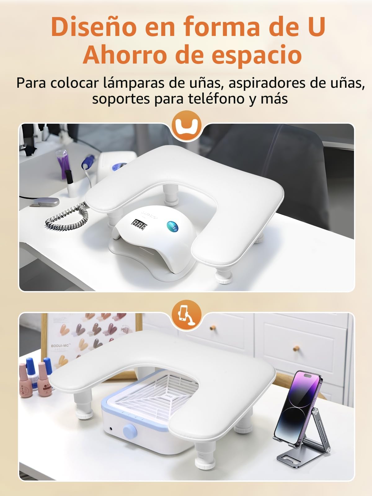 Deciniee Reposabrazos Manicura: En Forma de U Reposa Manos para Manicura - Altura Ajustable Apoya Manos Manicura para Mesa Manicura Profesional - Blanco