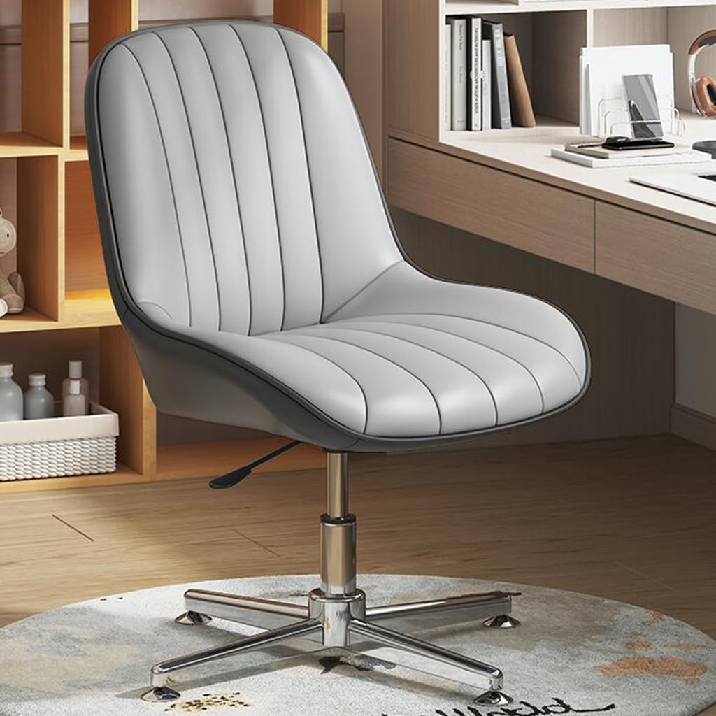 Nowoczesne ergonomiczne krzesło biurowe bez podłokietników z wyściółką ze skóry PU i obrotową podstawą, wygodne krzesło komputerowe do domowego biura, ciemnoszare