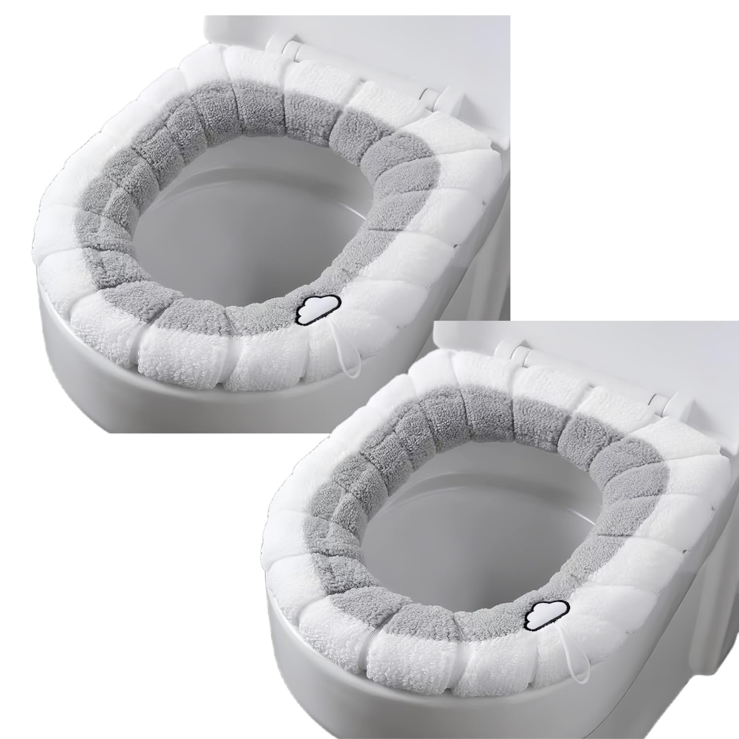 Housse de siège de toilette douillette et chaude lot de 2 protections lavables gris