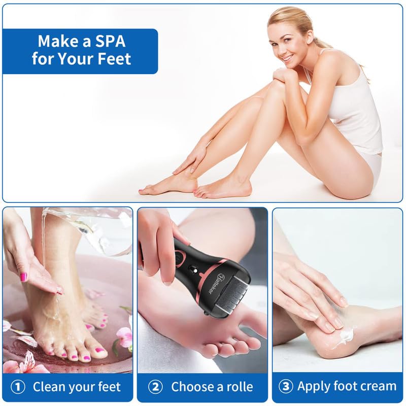 HATTEKER HT-555 Electric Callus Remover for Feet, Rechargeable Callus Remover Pedicure Tools 3 Roller Head & 2 Speed, Digital Display, Foot Care Pedicure Kit for Foot Dead Skin & Calluses, Black 6 61Q6WXTERLL