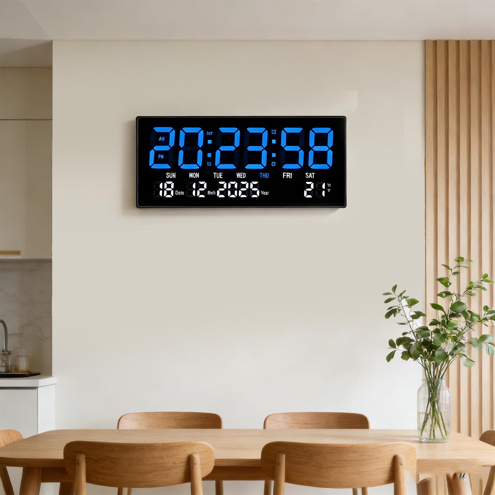 AUNMAS Orologio Digitale da Parete, Silenzioso, da Tavolo, con Ampio Display a LED e Calendario Perpetuo, Ideale per Casa, Ufficio e scuola.
