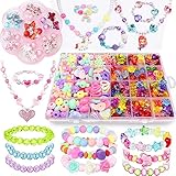 Bead Kits for Jewelry Making - Craft Beads for Kids Girls Jewelry Making Kits Colorful Acrylic Girls Bead Set Jewelry Crafting Set (with Clip-on Earrings)