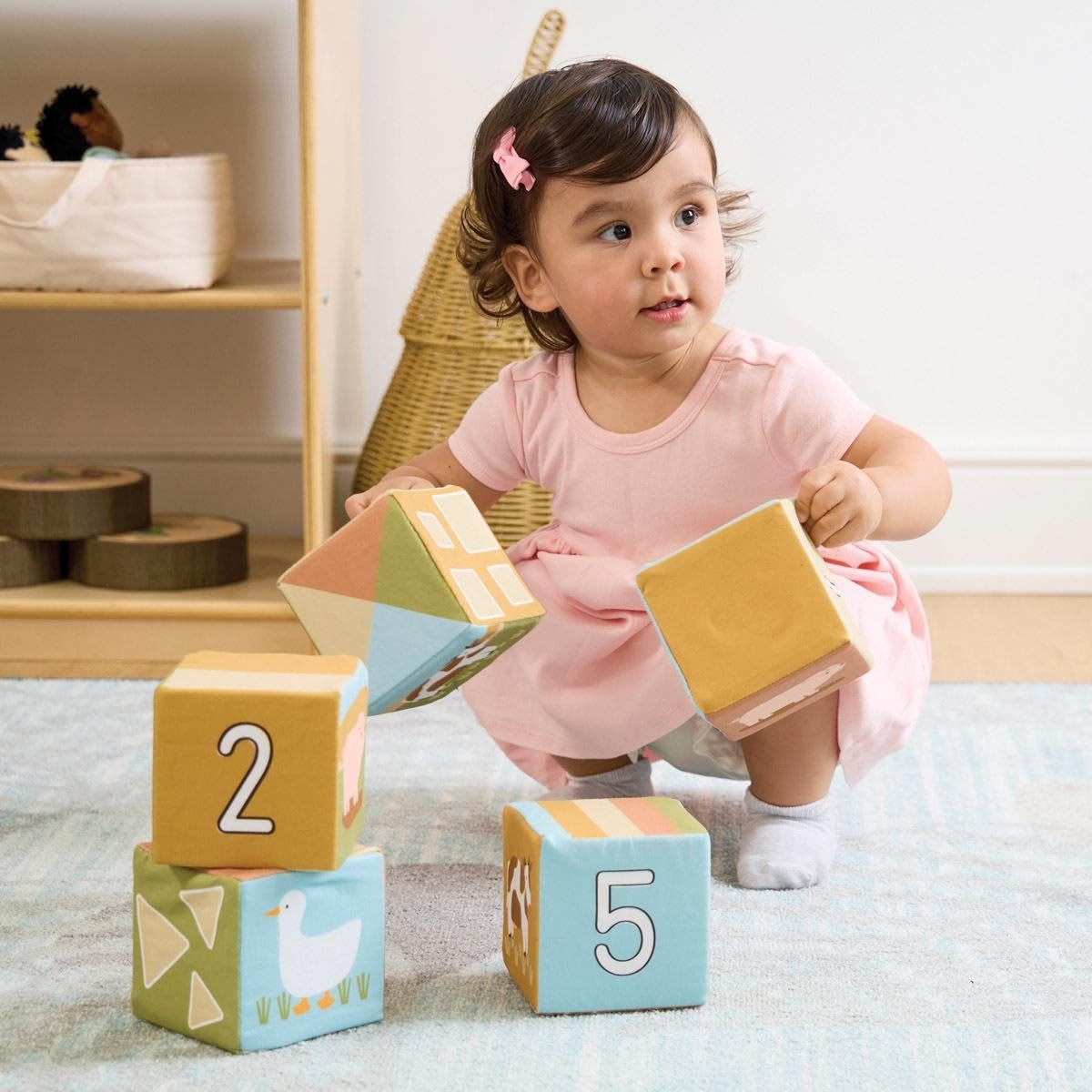 Kaplan Early Learning Farm Animal Soft Blocks - 6-Piece Soft Foam Block Set for Infants & Toddlers, Ages 6+ Months