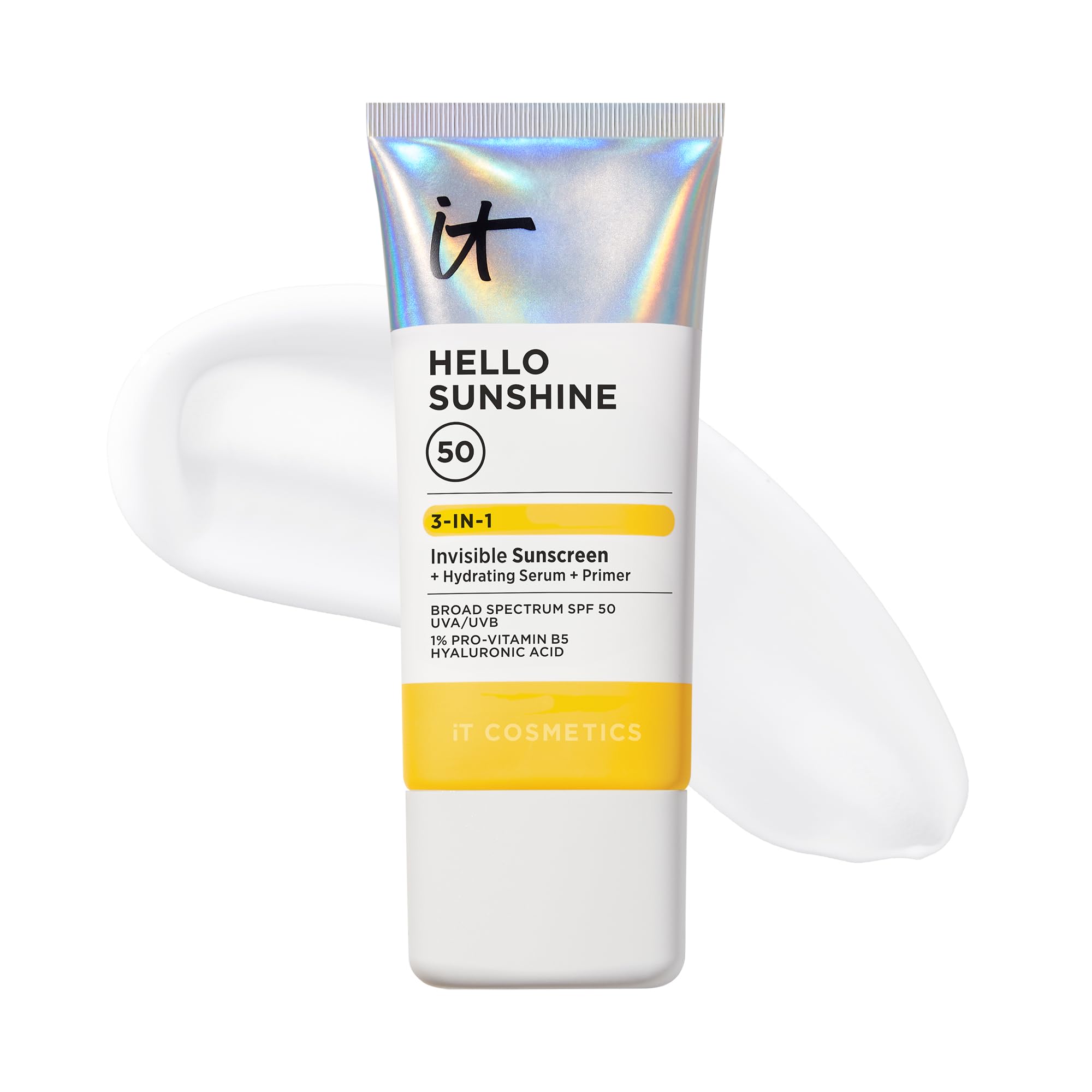 Hello Sunshine Invisible Sunscreen for Face SPF 50 - Sunscreen, Hydrating Serum & Makeup Primer - 1% Pro-Vitamin B5 & Hyaluronic Acid - HSA/FSA Eligible - No White Cast