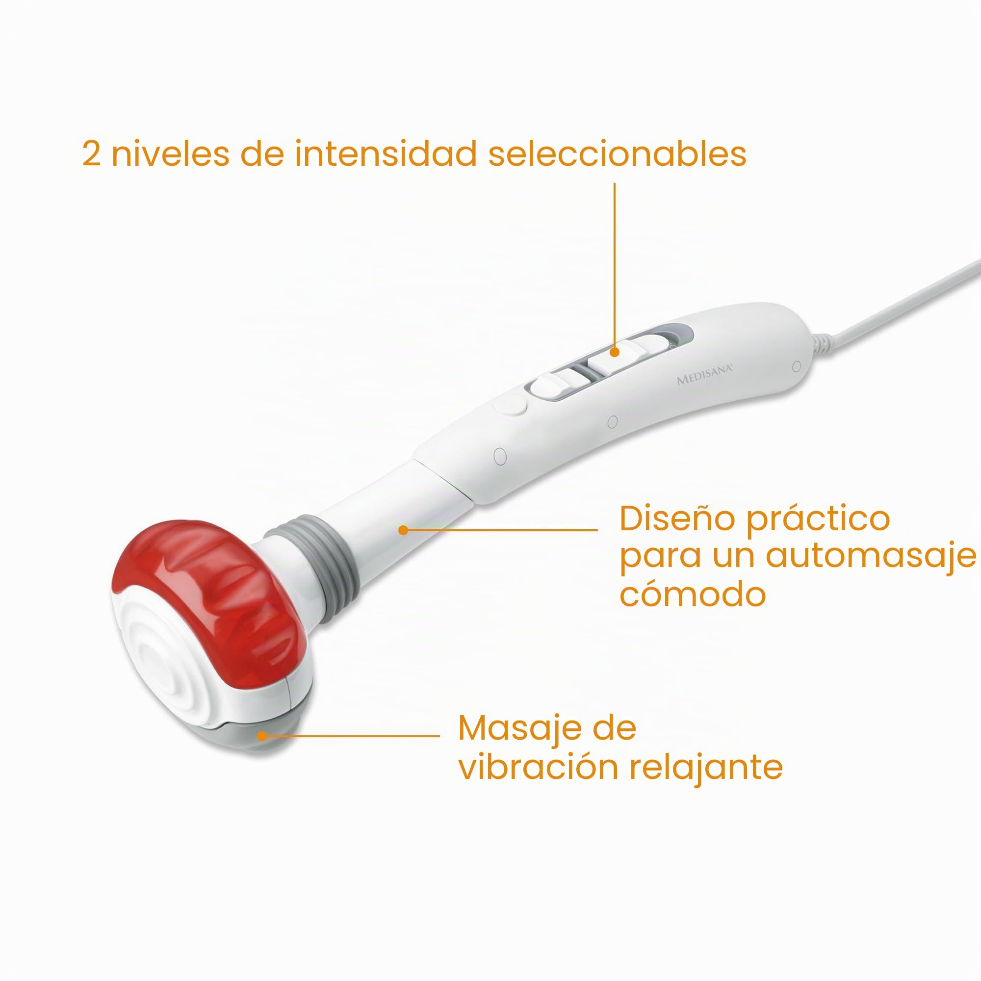 Medisana HM 886 masajeador de mano eléctrico | para espalda, cuello, hombros y piernas, con función de luz roja y función de calor, 2 intensidades, 5 accesorios