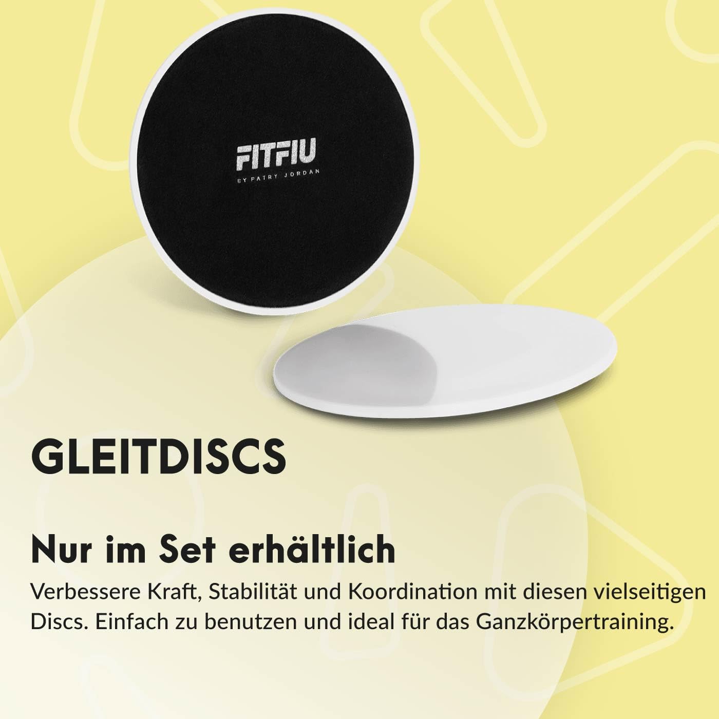 Fitfiu Fitness Shapes KIT - 4er-Pack Sportzubehör: 1 Kettlebell 2 Handgelenkbänder 2 Kurzhanteln 2 Gleitscheiben 1 Gummiband aus Stahl in weißem Silikon Shapes Collection by Patry Jordan