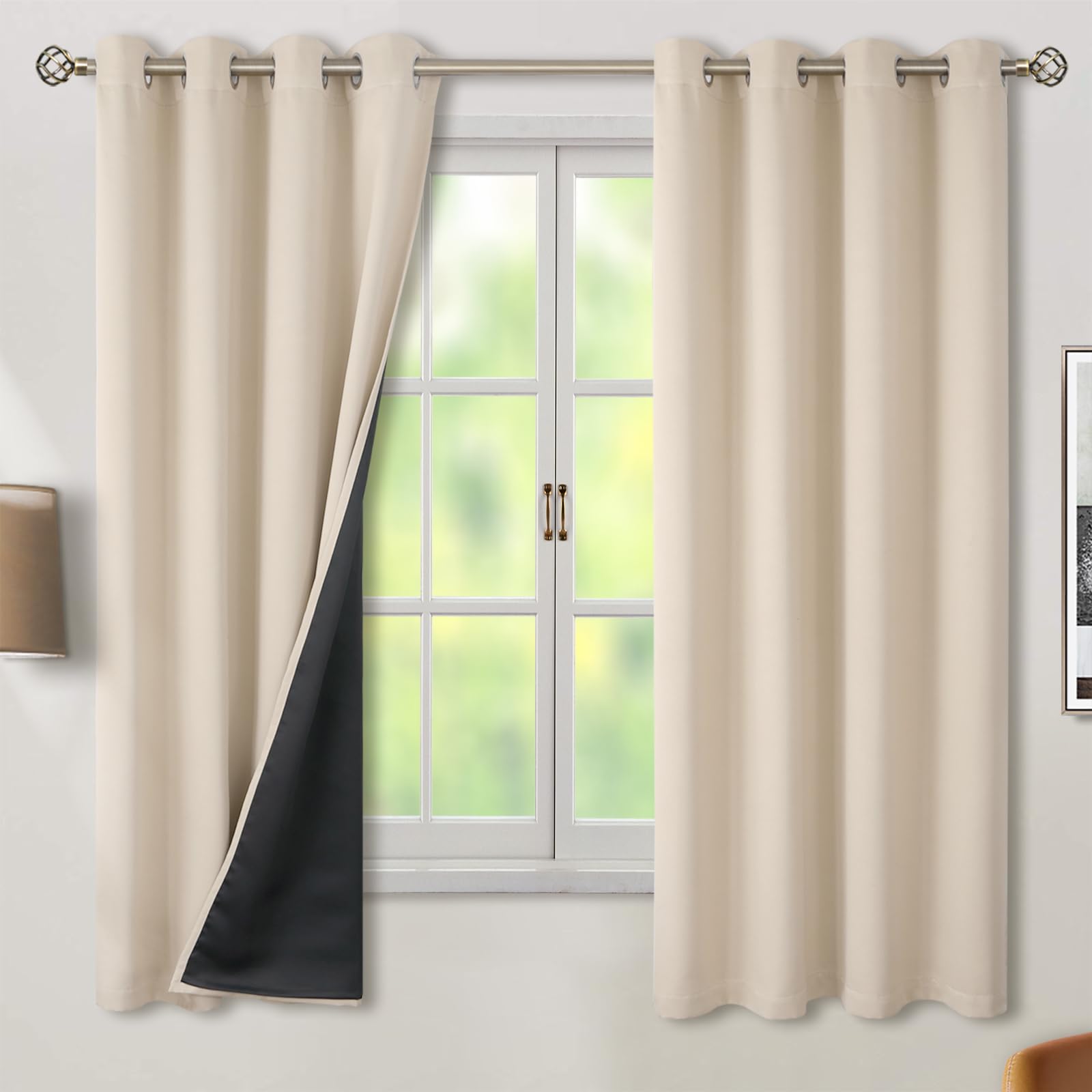 BGment Thermal Insulated 100% Blackout Curtains 63 Inch Length 2 Panels, Total Light Blocking Curtains for Bedroom, Grommet Window Drapes with Thick