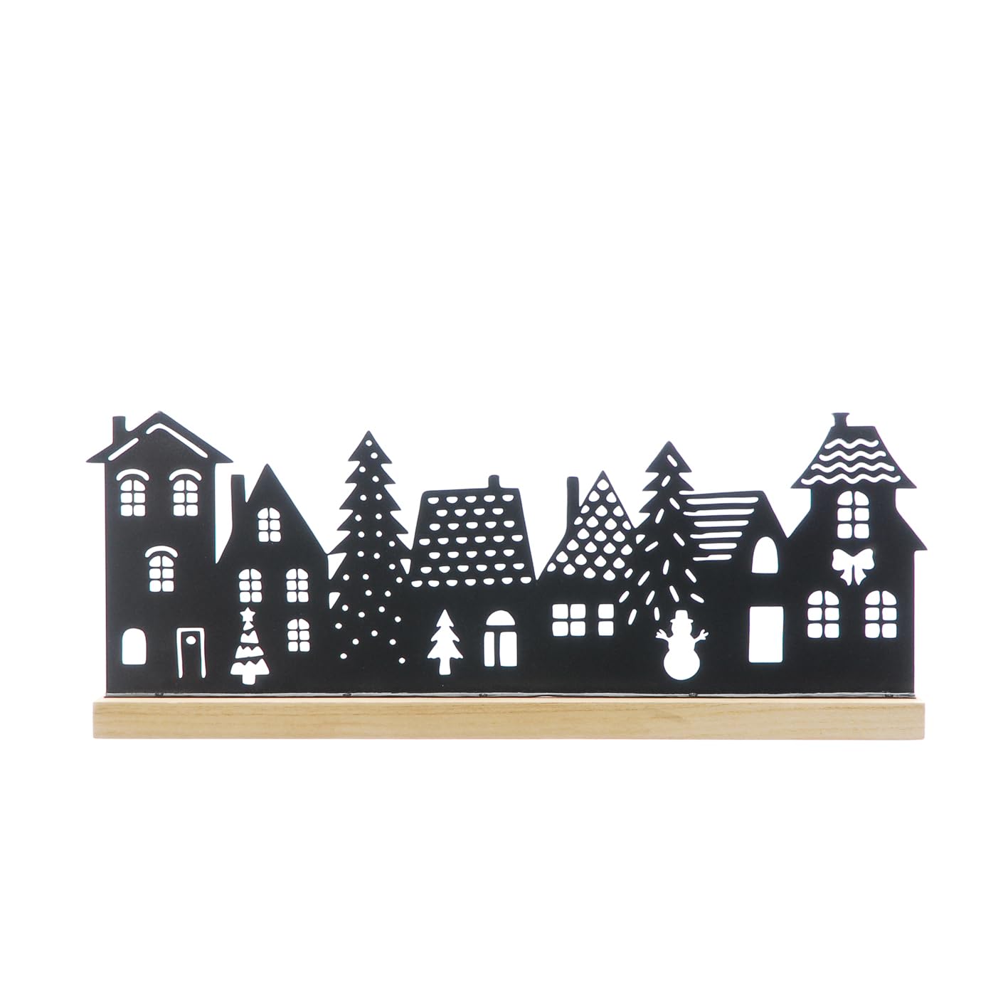 Festive Productions 40cm Black Wooden Cut-Out Street Scene on Natural Wooden Base - Christmas Decoration For Home - Gift Idea for Christmas - Festive Décor