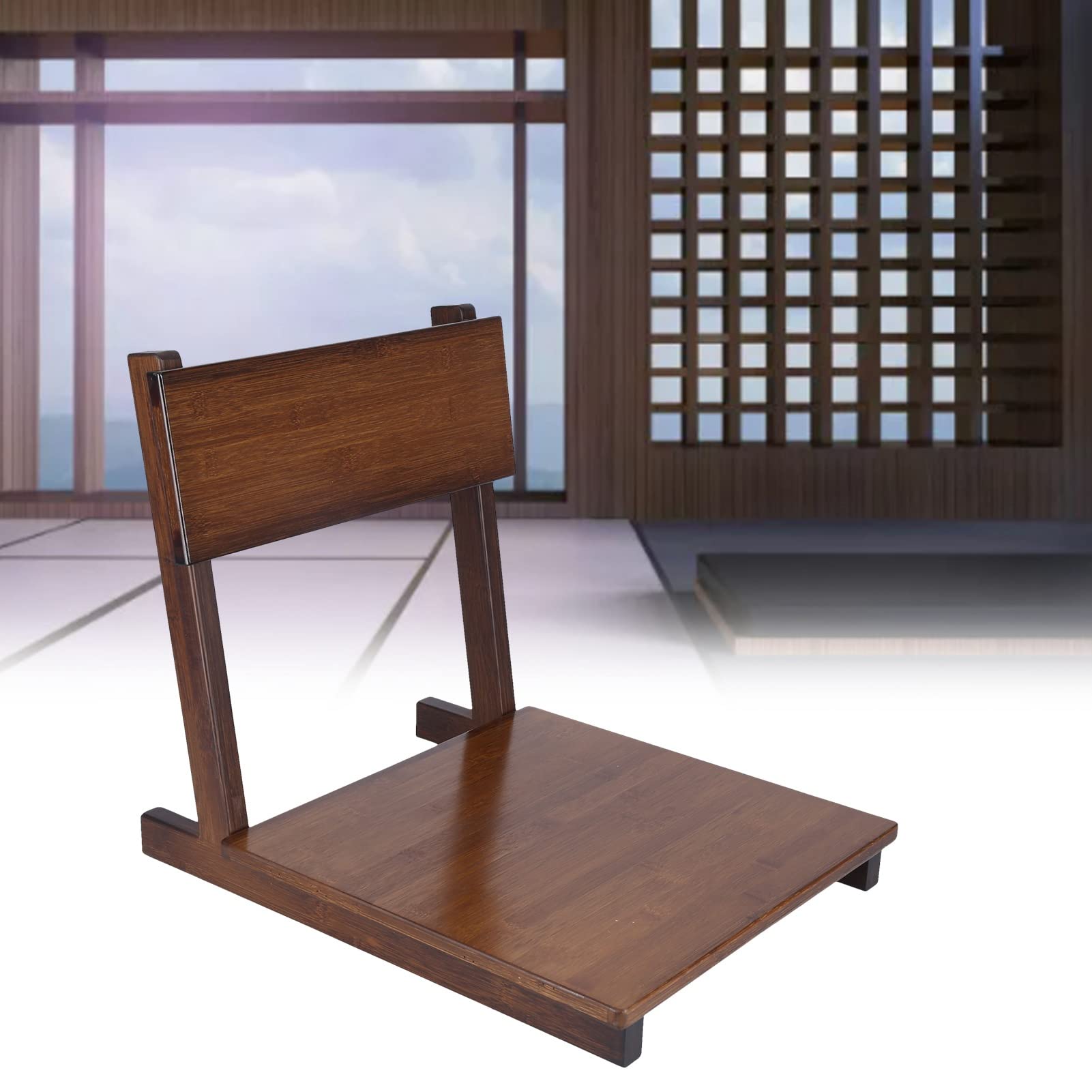 Chaise de Sol Portable Chaise Japonaise Sans Jambes Sol Méditation Bois Noyer Salon Chambre