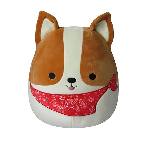 Squishmallows Original 12-Inch Reginald Corgi with Red Bandana - Medium-Sized Ultrasoft Official Jazwares Plush - Corgi With Red Bandana