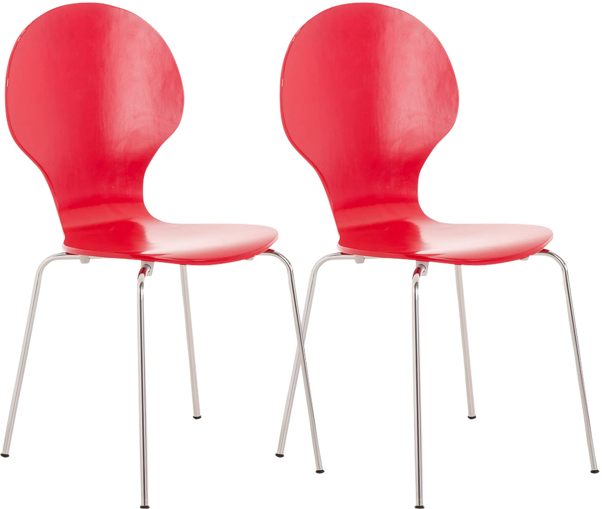 CLP Set 2 Sedie Impilabili Diego in Legno Robusto I Sedie Attesa con Telaio in Metallo I Sedie Ergonomiche E Facili da Pulire, Colore:Rosso