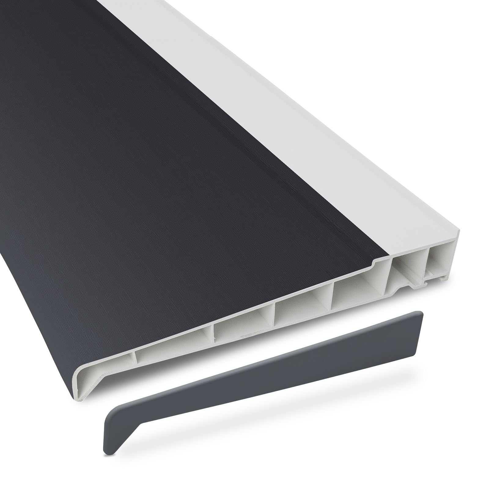 Truly Pvc Limited Anthracite Grey / White 225Mm Profile 22 Window Sill (With End Caps) - Anthracite Grey/White, 1.35M