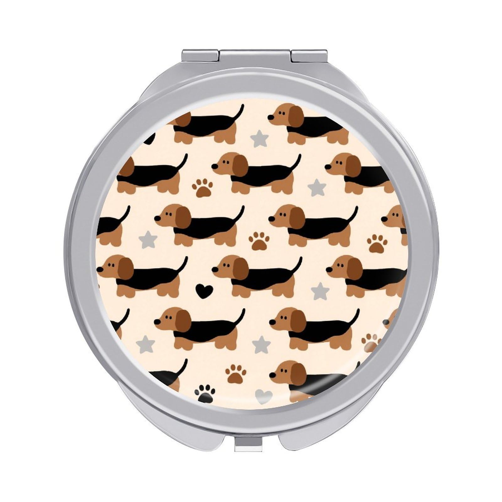 FodPand Compact Hand Mirror with 1x/2x Magnifying Round Travel Makeup Mirror Mini Foldable Dog Cosmetic Mirrors Travel Essentials Gift for Women Girl Portable for Pocket Purse -Silver