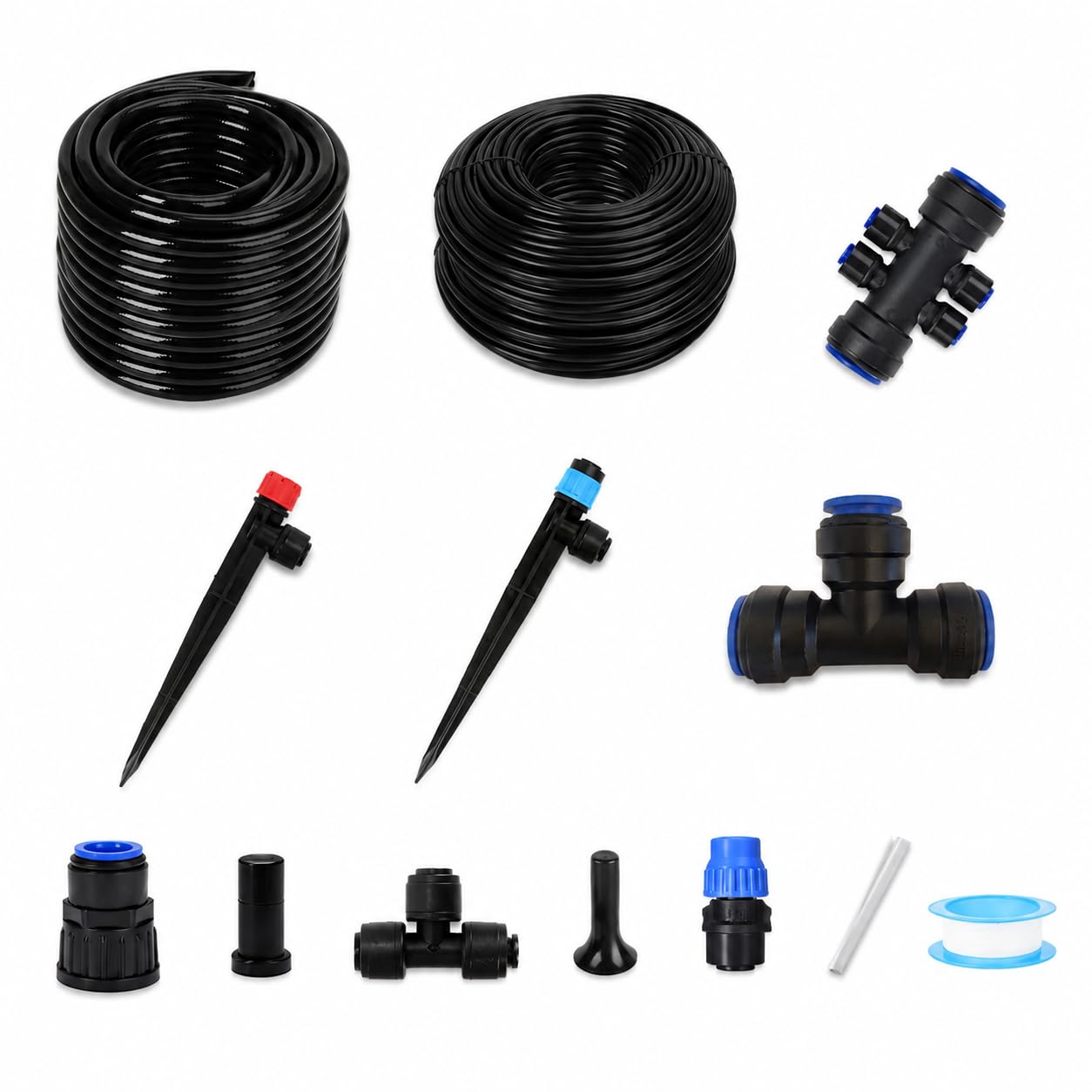 Kit Irrigazione a Goccia 15+60m, di Irrigazione Automatica per Giardino e Orto, Tubo Irrigazione a Goccia in PE