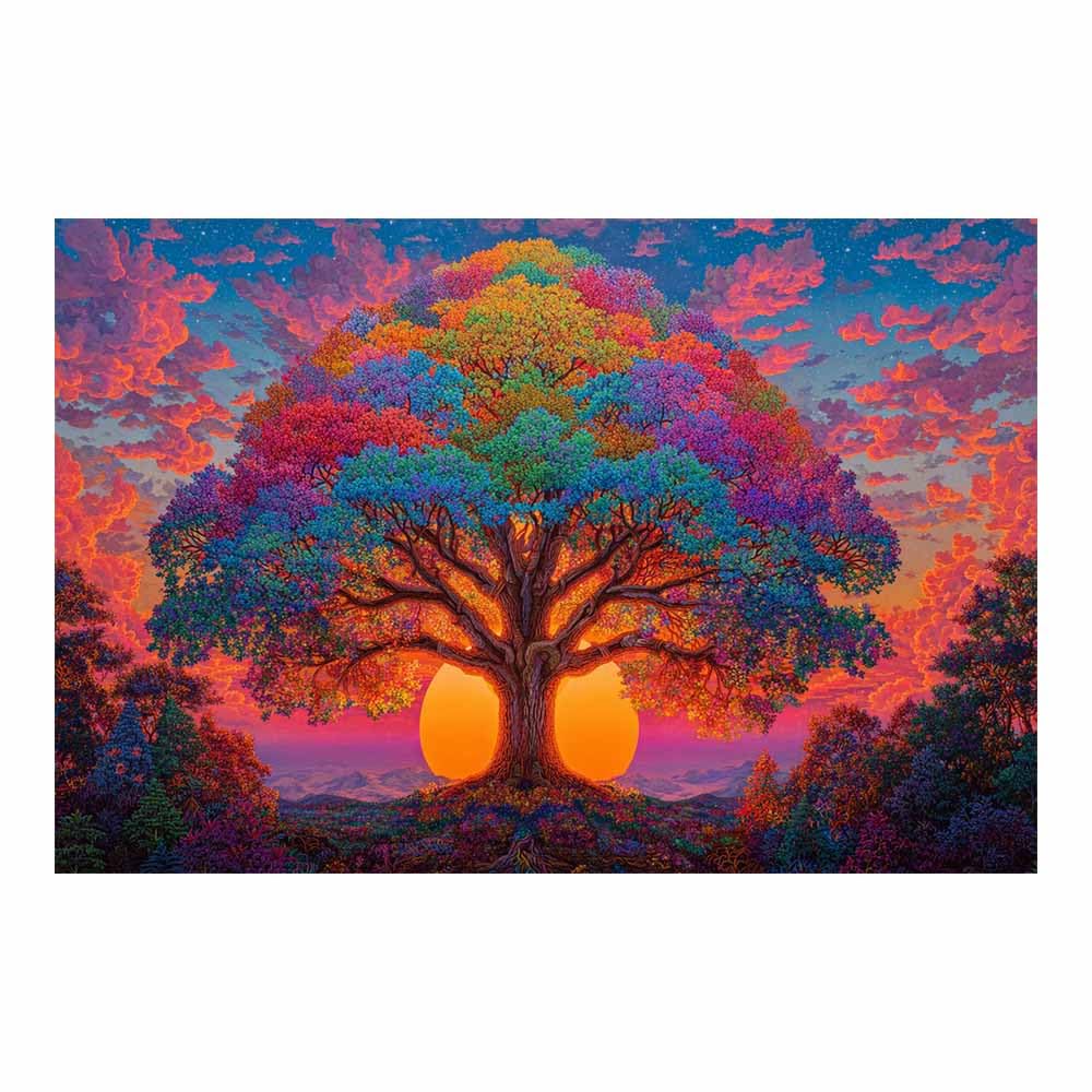 ZAMAEIU Tree of life wall decor Mountain-crest trees On Canvas Prints Poster Pictures for Living Room Bedroom Home Office Wall Decoration(multicolored)-80x120cm Unframed