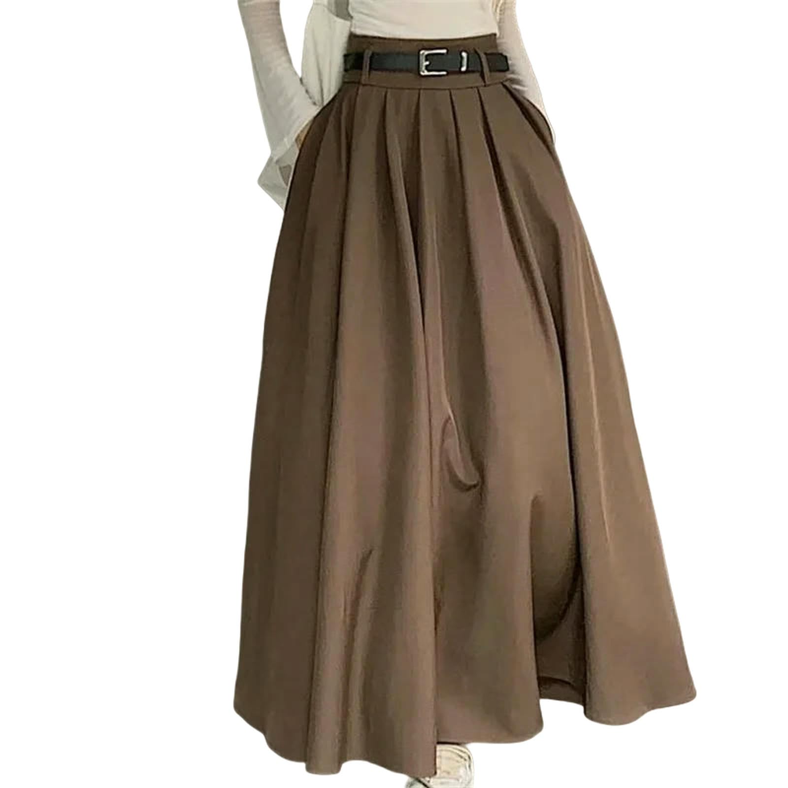 Gonna Lunga Svasata Plissettata Jupe A Vita Alta da Donna Ampia Allentata per Ufficio Moda Vintage Falda Holiday-Grigio-s