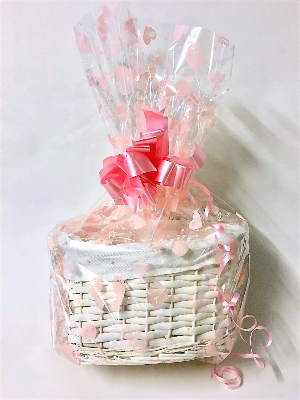Chattels Maternity Hamper Kit WHITE Oval High back Willow Basket Baby Girl Pink includes Bow & Cellophane Large