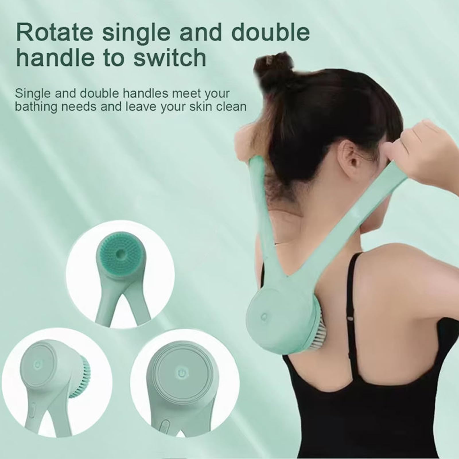Spazzola da Bagno elettrica a Doppio Manico, Spazzola per Doccia Corpo Ricaricabile con 5 testine, 2 velocità e Impermeabile IPX7, per la Doccia, Massaggio esfoliante a Rotazione Automatica