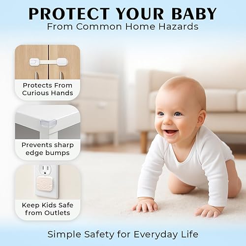 Miniatura 4 de Kit de seguridad infantil todo en uno de 15 piezas con 5 cerraduras de gabinete, 5 protectores de esquina, 5 cubiertas de salida fácil de instalar,