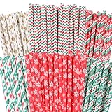 VEYLIN Weihnachten Papierstrohhalme,150 Stück Strohhalme Papier,Strohhalme für Getränke, Cocktails, Weihnachten Party Dekorationen